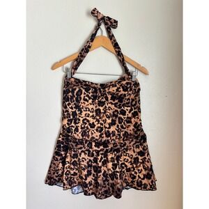 Swimsuits For All Leopard Print Halter Swim Dress Plus Size 18 63-0452-1 NEW
